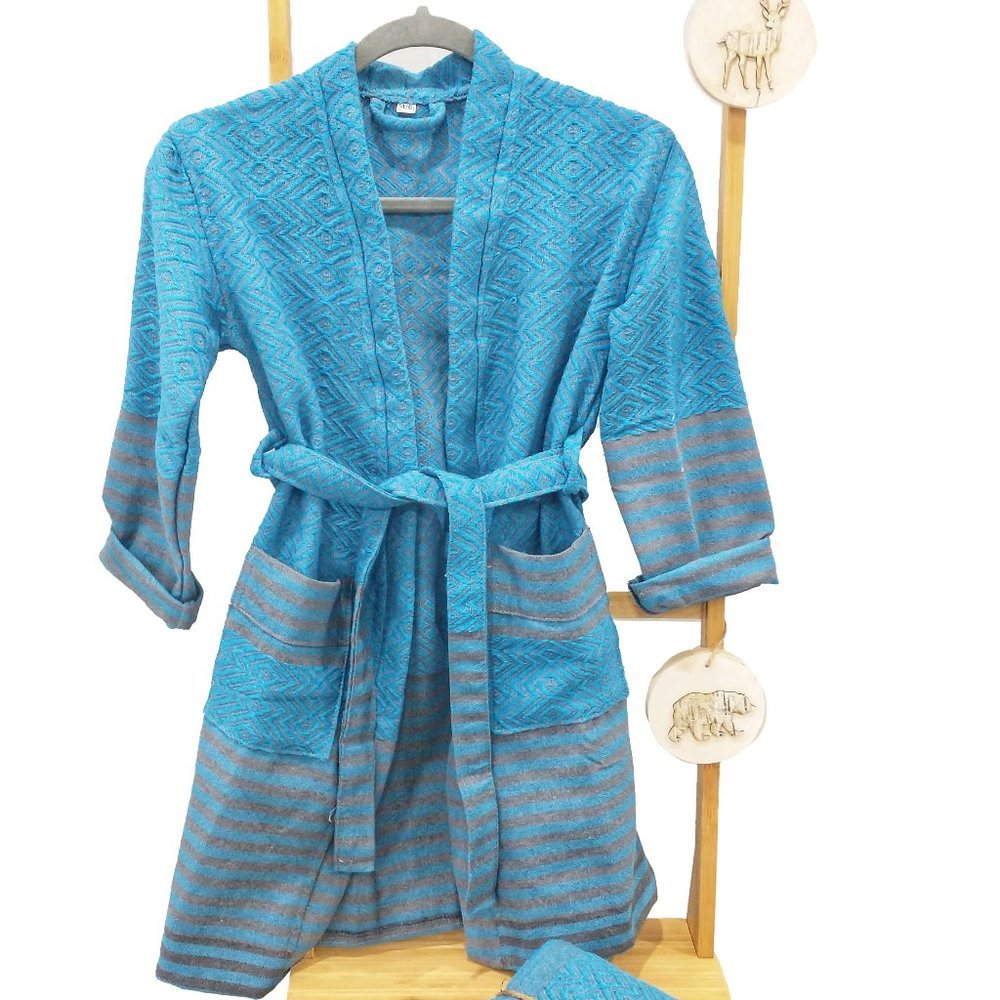 Kids Bathrobe Handmade Turkish Cotton Blue